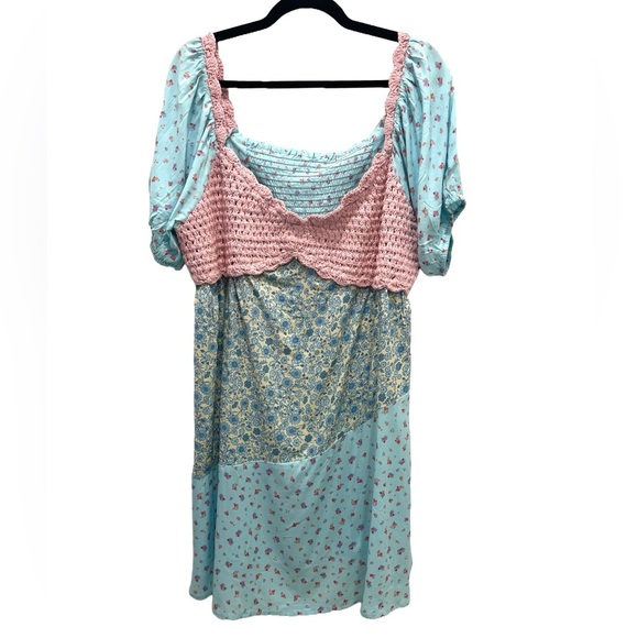 NWT Asos Crochet Mini Dress 14 Ditsy Floral Babydoll Cottage Coquette Patchwork - Picture 2 of 13